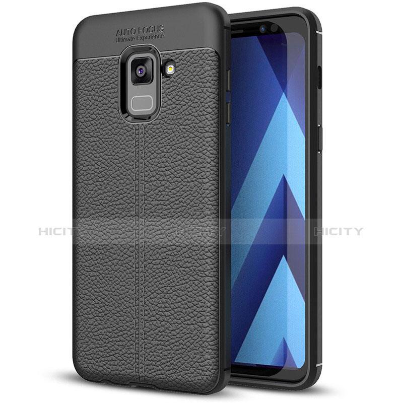Coque Silicone Gel Motif Cuir Housse Etui pour Samsung Galaxy A8+ A8 Plus (2018) A730F Noir Plus