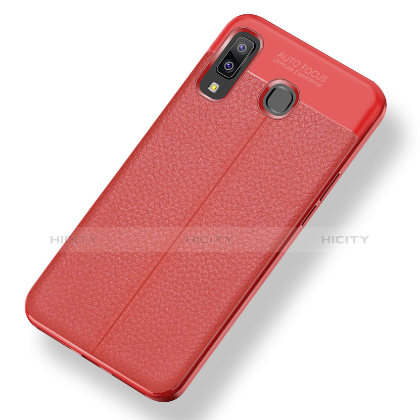 Coque Silicone Gel Motif Cuir Housse Etui pour Samsung Galaxy A9 Star SM-G8850 Rouge Plus