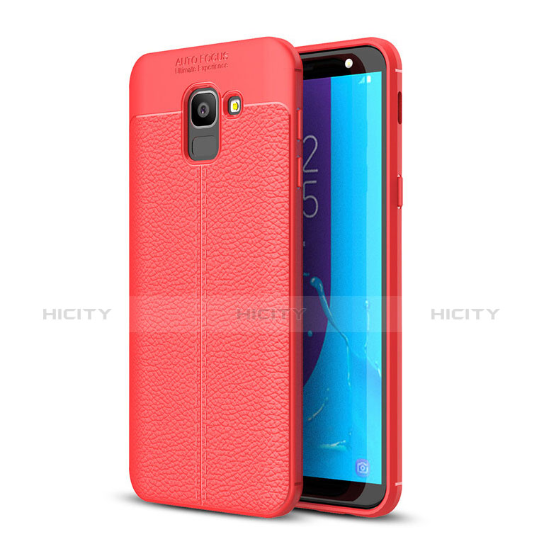 Coque Silicone Gel Motif Cuir Housse Etui pour Samsung Galaxy J6 (2018) J600F Rouge Plus