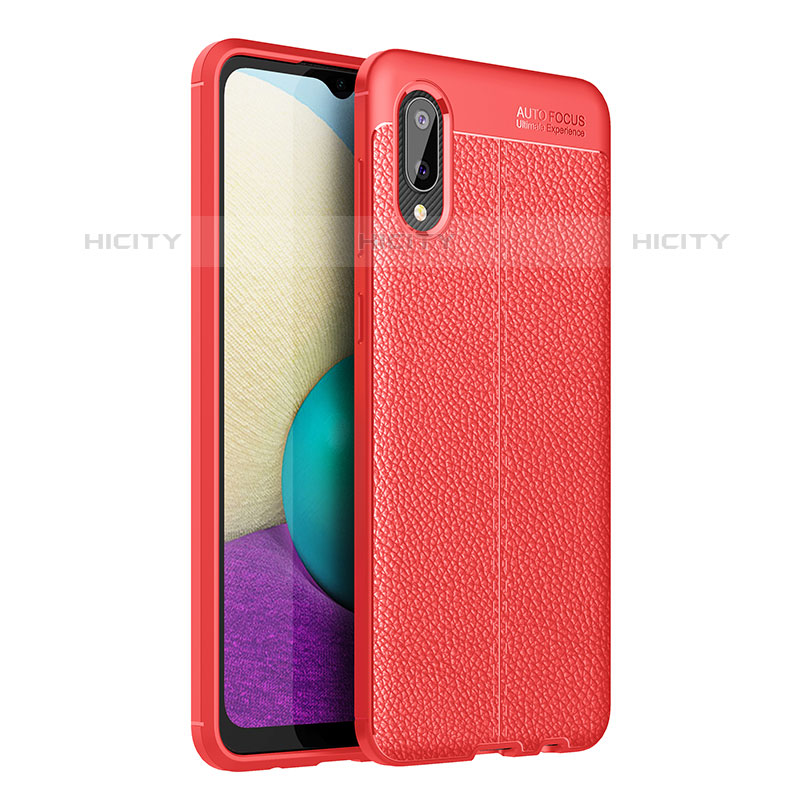 Coque Silicone Gel Motif Cuir Housse Etui pour Samsung Galaxy M02 Rouge Plus
