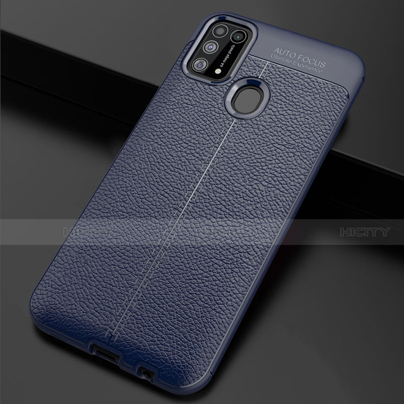 Coque Silicone Gel Motif Cuir Housse Etui pour Samsung Galaxy M21s Bleu Plus