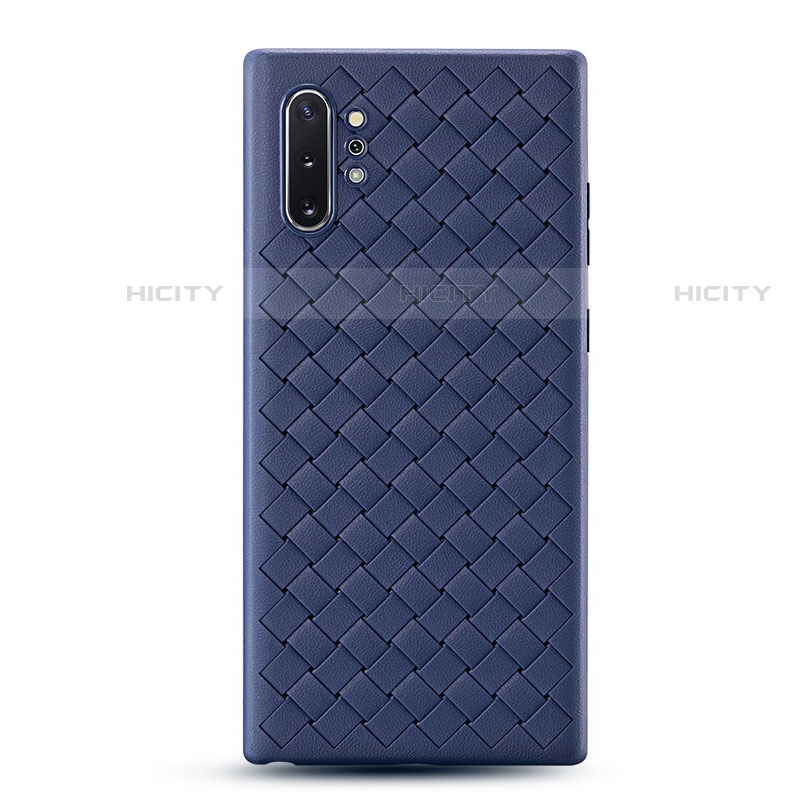 Coque Silicone Gel Motif Cuir Housse Etui pour Samsung Galaxy Note 10 Plus Bleu Plus
