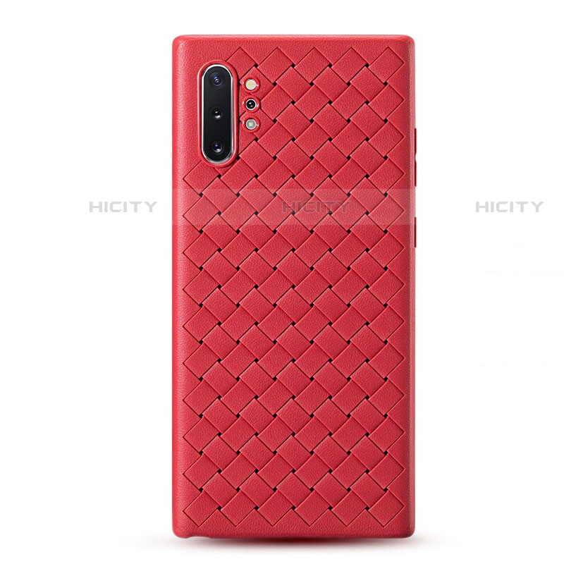 Coque Silicone Gel Motif Cuir Housse Etui pour Samsung Galaxy Note 10 Plus Rouge Plus