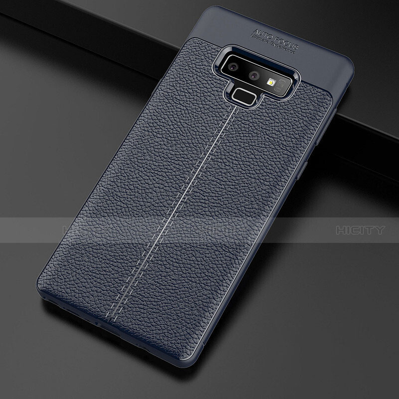 Coque Silicone Gel Motif Cuir Housse Etui pour Samsung Galaxy Note 9 Bleu Plus