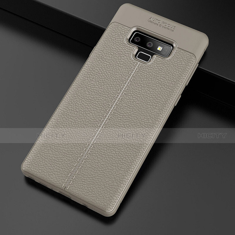Coque Silicone Gel Motif Cuir Housse Etui pour Samsung Galaxy Note 9 Gris Plus