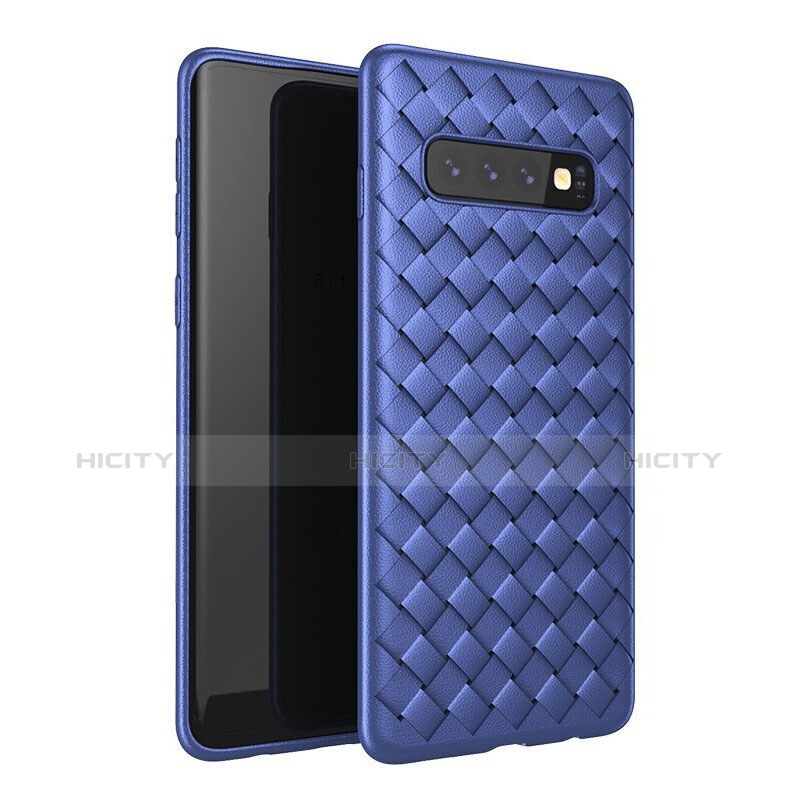 Coque Silicone Gel Motif Cuir Housse Etui pour Samsung Galaxy S10 Plus Bleu Plus