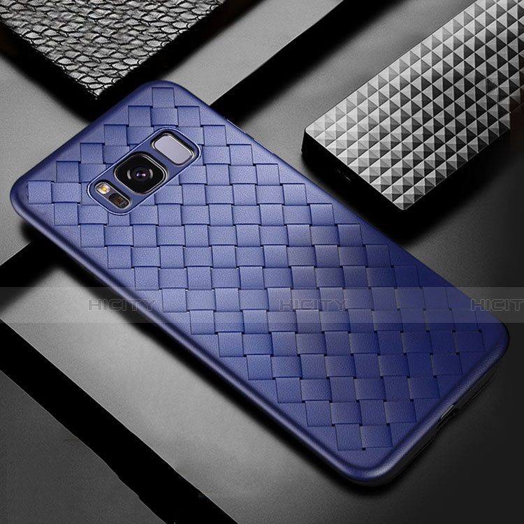 Coque Silicone Gel Motif Cuir Housse Etui pour Samsung Galaxy S8 Bleu Plus