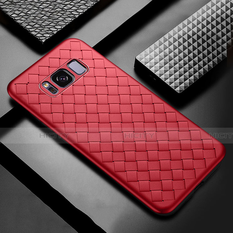 Coque Silicone Gel Motif Cuir Housse Etui pour Samsung Galaxy S8 Rouge Plus