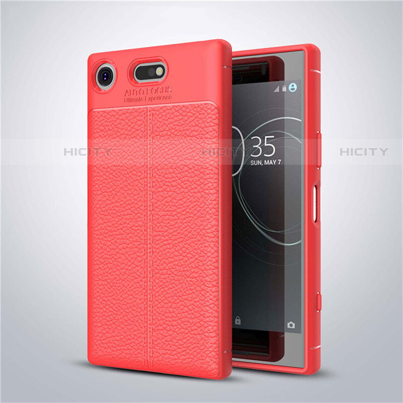 Coque Silicone Gel Motif Cuir Housse Etui pour Sony Xperia XZ1 Compact Rouge Plus