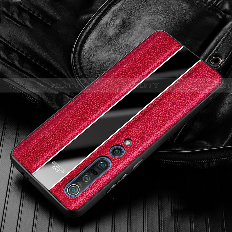 Coque Silicone Gel Motif Cuir Housse Etui pour Xiaomi Mi 10 Pro Rouge Plus