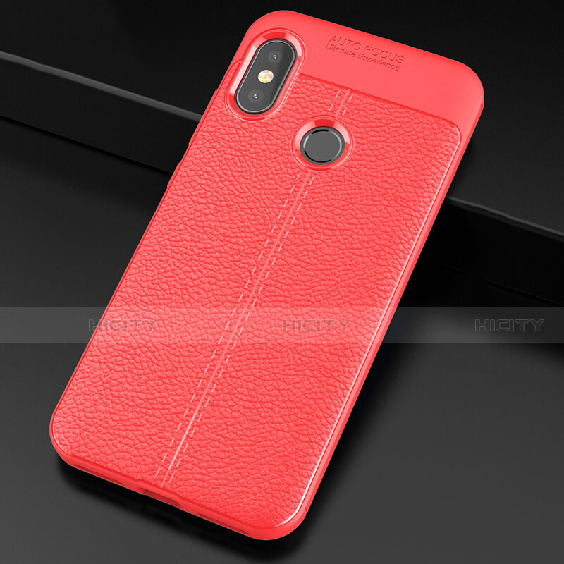 Coque Silicone Gel Motif Cuir Housse Etui pour Xiaomi Mi A2 Lite Rouge Plus