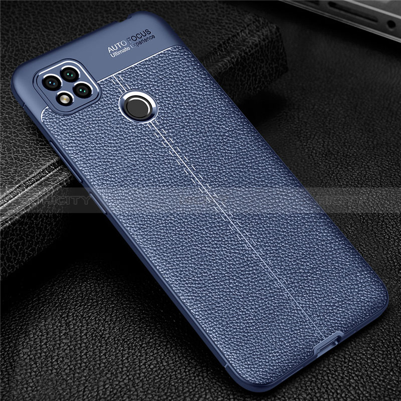 Coque Silicone Gel Motif Cuir Housse Etui pour Xiaomi Redmi 9 Activ Bleu Plus