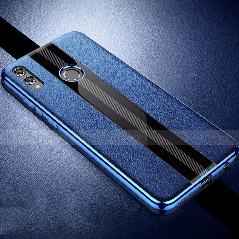Coque Silicone Gel Motif Cuir Housse Etui S01 pour Huawei Honor 8X Bleu Plus
