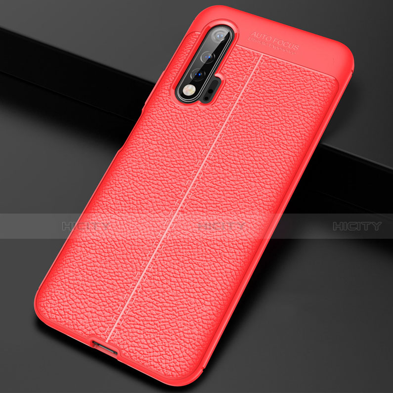 Coque Silicone Gel Motif Cuir Housse Etui S01 pour Huawei Nova 6 Rouge Plus