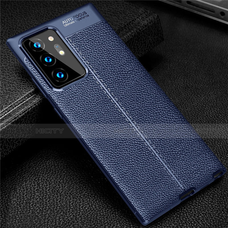 Coque Silicone Gel Motif Cuir Housse Etui S01 pour Samsung Galaxy Note 20 Ultra 5G Bleu Plus