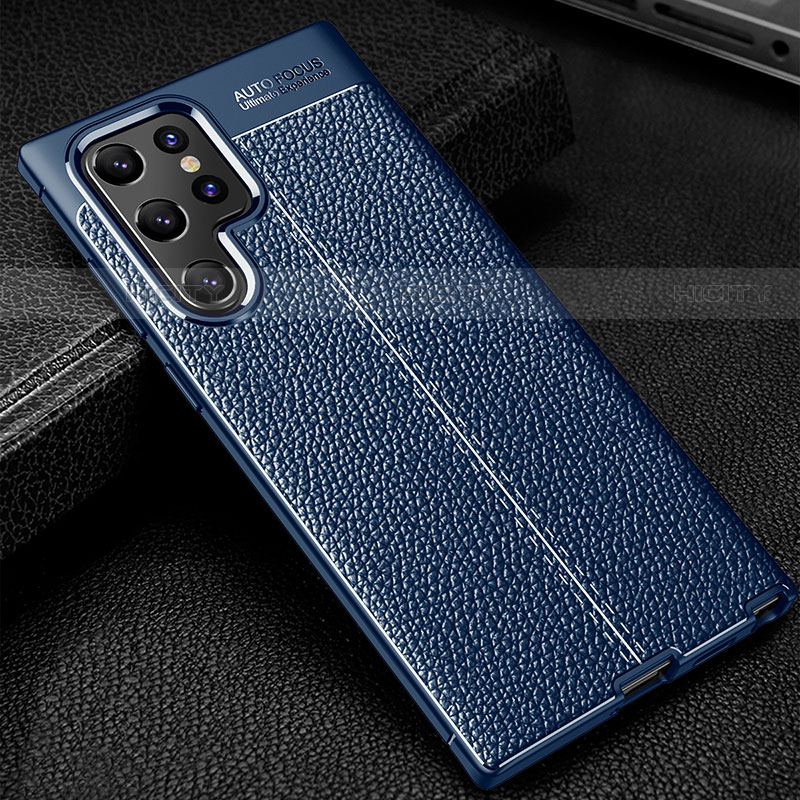 Coque Silicone Gel Motif Cuir Housse Etui S01 pour Samsung Galaxy S21 Ultra 5G Bleu Plus