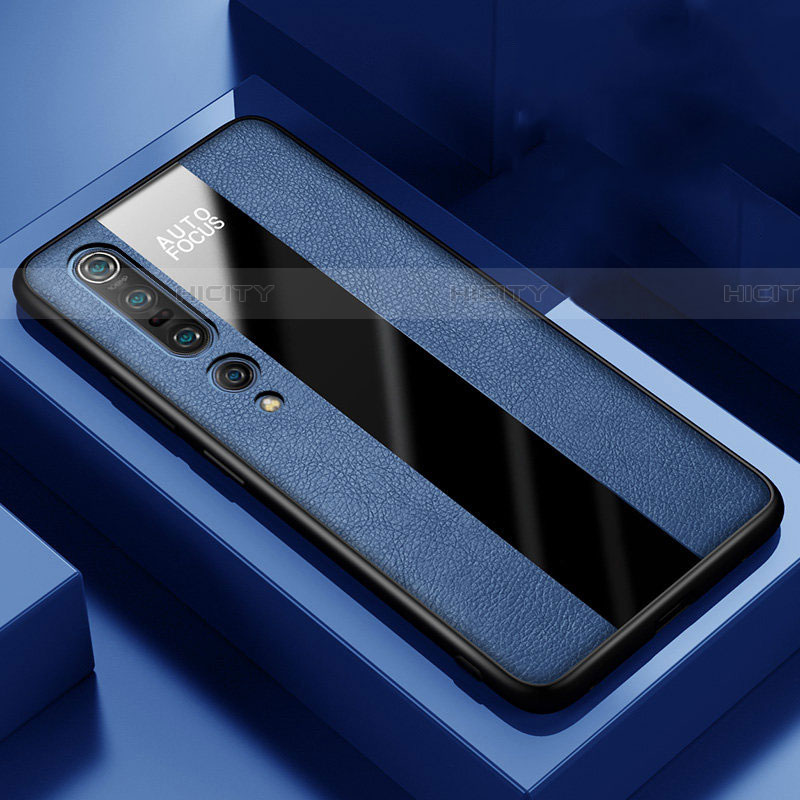 Coque Silicone Gel Motif Cuir Housse Etui S01 pour Xiaomi Mi 10 Pro Bleu Plus