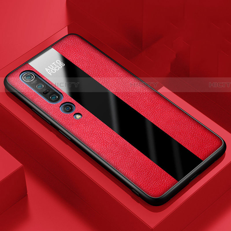 Coque Silicone Gel Motif Cuir Housse Etui S01 pour Xiaomi Mi 10 Pro Rouge Plus