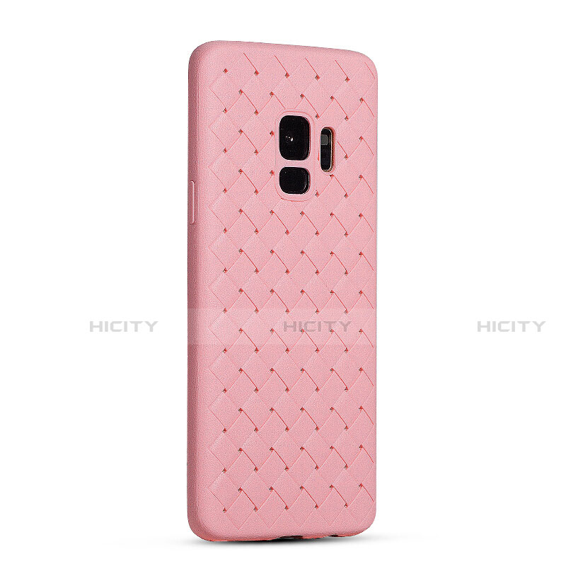 Coque Silicone Gel Motif Cuir Housse Etui S02 pour Samsung Galaxy S9 Rose Plus