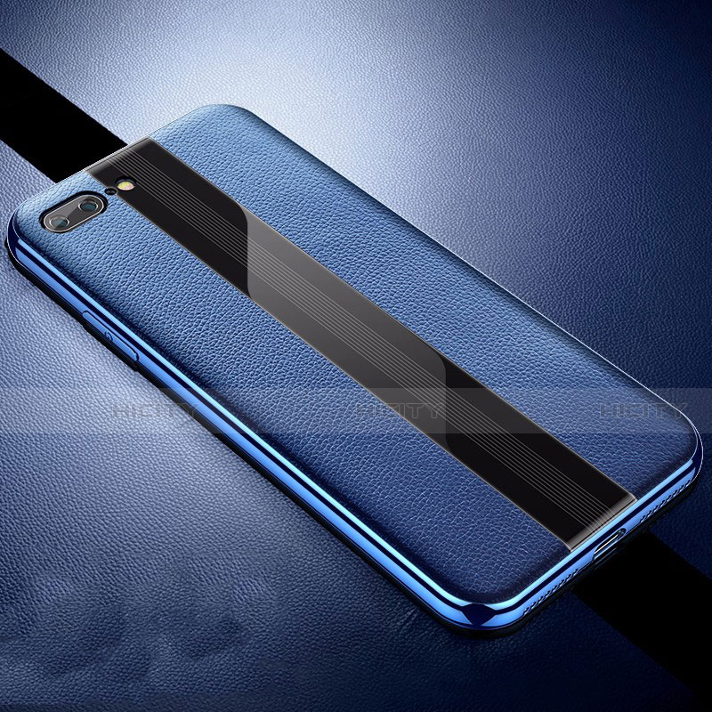 Coque Silicone Gel Motif Cuir Housse Etui S04 pour Apple iPhone 8 Plus Bleu Plus