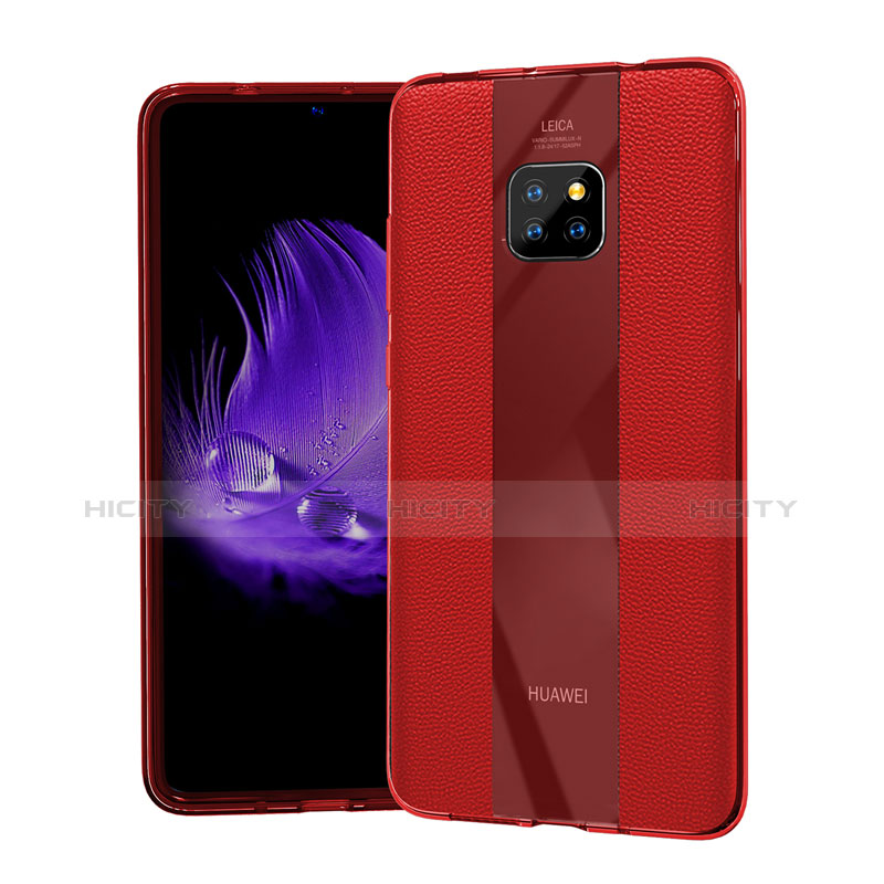 Coque Silicone Gel Motif Cuir Housse Etui S04 pour Huawei Mate 20 Pro Rouge Plus