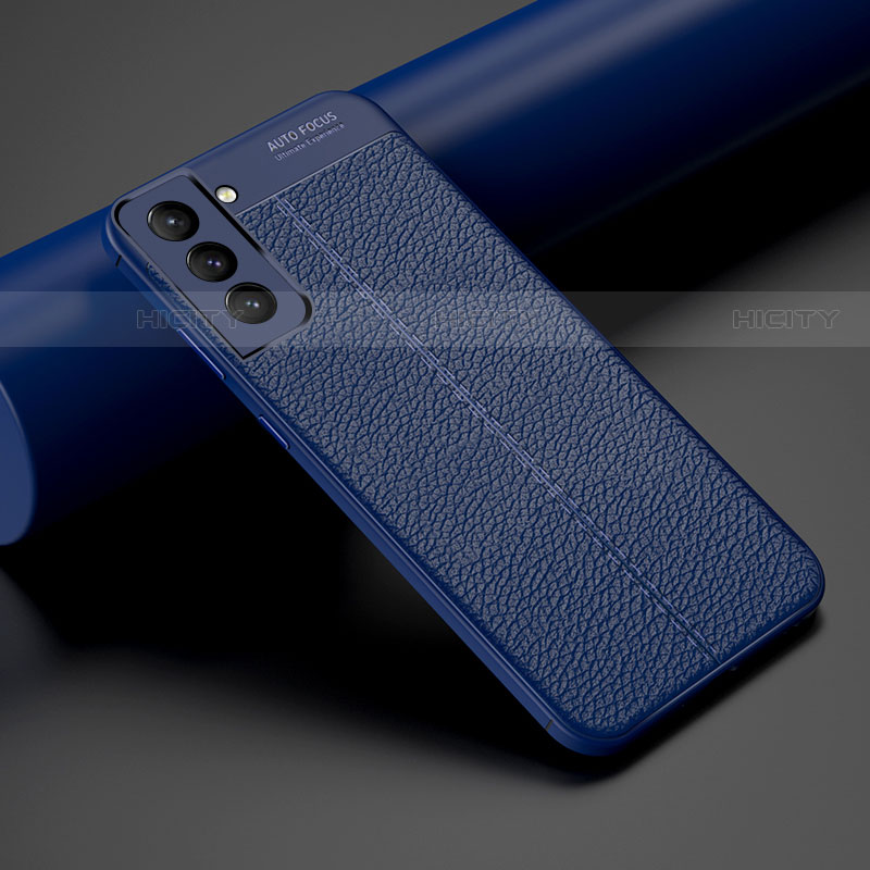 Coque Silicone Gel Motif Cuir Housse Etui S06 pour Samsung Galaxy S21 FE 5G Bleu Plus