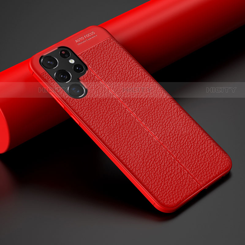 Coque Silicone Gel Motif Cuir Housse Etui S06 pour Samsung Galaxy S21 Ultra 5G Rouge Plus
