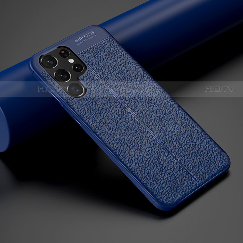 Coque Silicone Gel Motif Cuir Housse Etui S06 pour Samsung Galaxy S23 Ultra 5G Bleu Plus