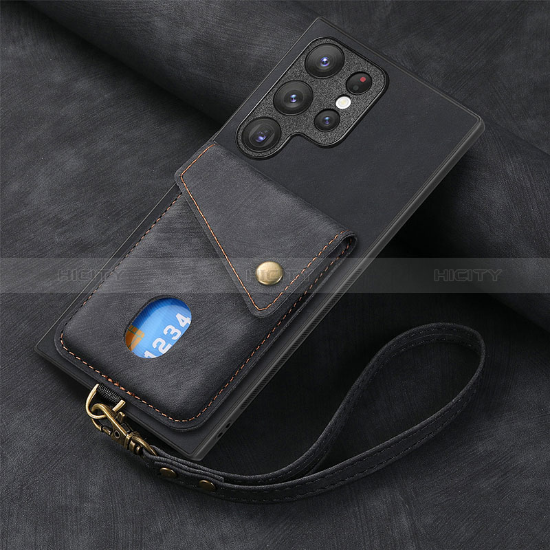 Coque Silicone Gel Motif Cuir Housse Etui SD1 pour Samsung Galaxy S22 Ultra 5G Noir Plus