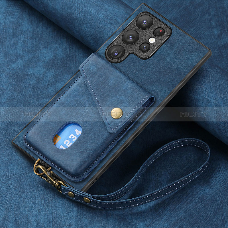 Coque Silicone Gel Motif Cuir Housse Etui SD1 pour Samsung Galaxy S23 Ultra 5G Bleu Plus