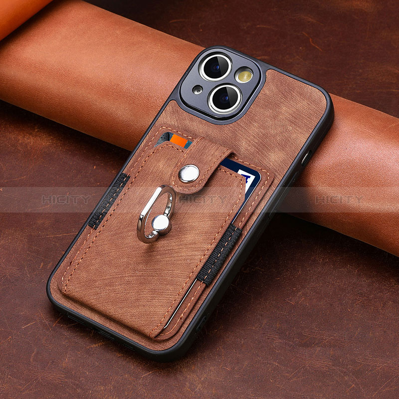 Coque Silicone Gel Motif Cuir Housse Etui SD10 pour Apple iPhone 14 Marron Plus
