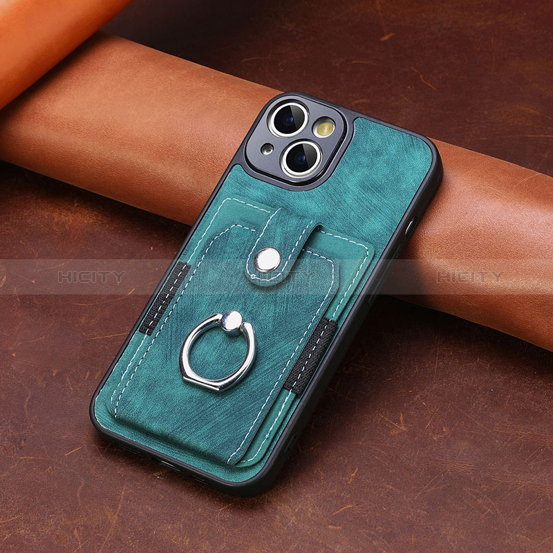 Coque Silicone Gel Motif Cuir Housse Etui SD10 pour Apple iPhone 14 Vert Plus