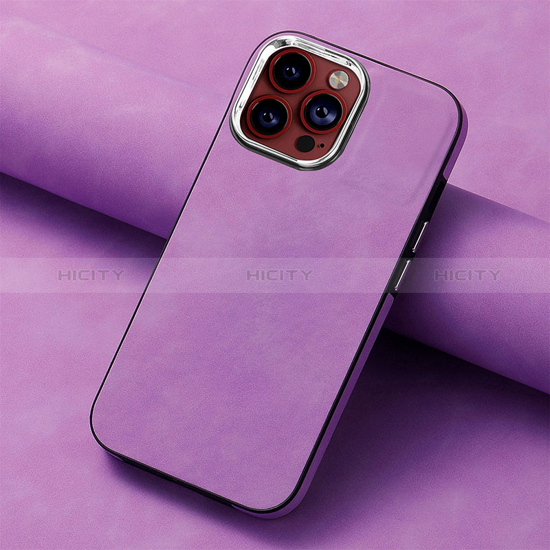 Coque Silicone Gel Motif Cuir Housse Etui SD13 pour Apple iPhone 14 Pro Max Violet Clair Plus