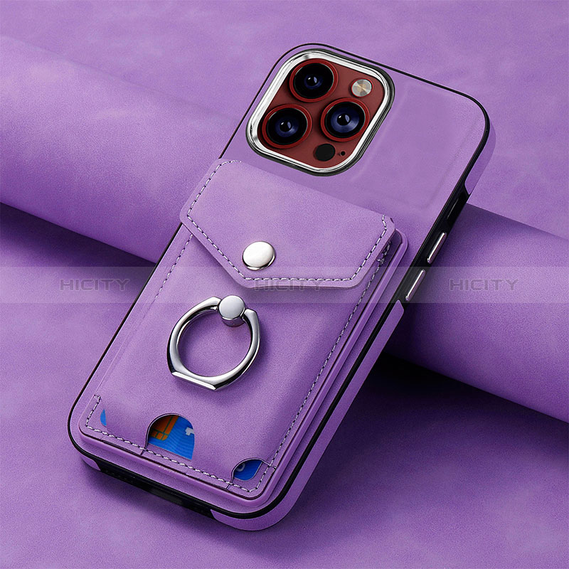 Coque Silicone Gel Motif Cuir Housse Etui SD15 pour Apple iPhone 14 Pro Max Violet Clair Plus
