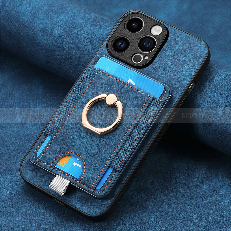 Coque Silicone Gel Motif Cuir Housse Etui SD18 pour Apple iPhone 15 Pro Bleu Plus