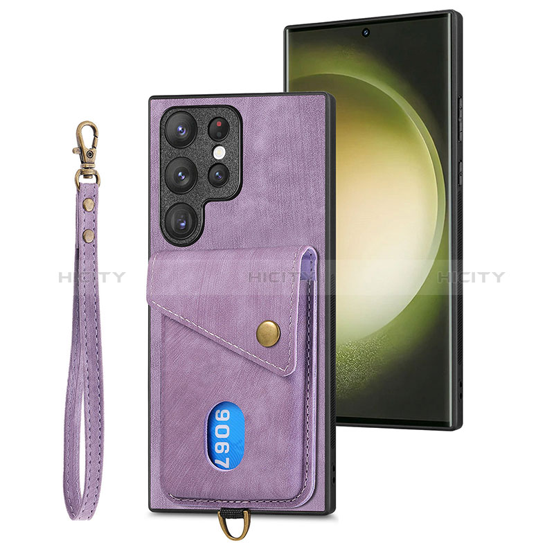 Coque Silicone Gel Motif Cuir Housse Etui SD2 pour Samsung Galaxy S23 Ultra 5G Violet Clair Plus