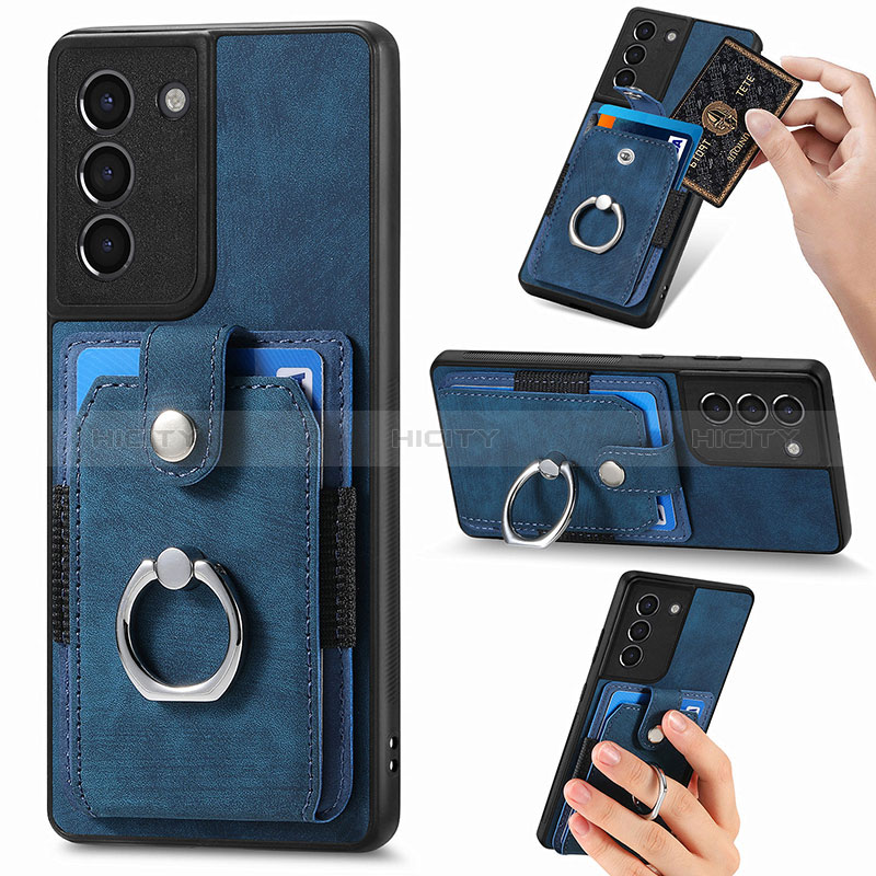 Coque Silicone Gel Motif Cuir Housse Etui SD5 pour Samsung Galaxy S21 FE 5G Bleu Plus