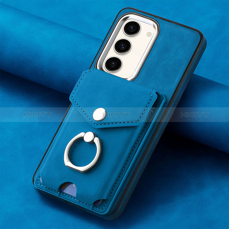 Coque Silicone Gel Motif Cuir Housse Etui SD6 pour Samsung Galaxy S23 5G Bleu Plus
