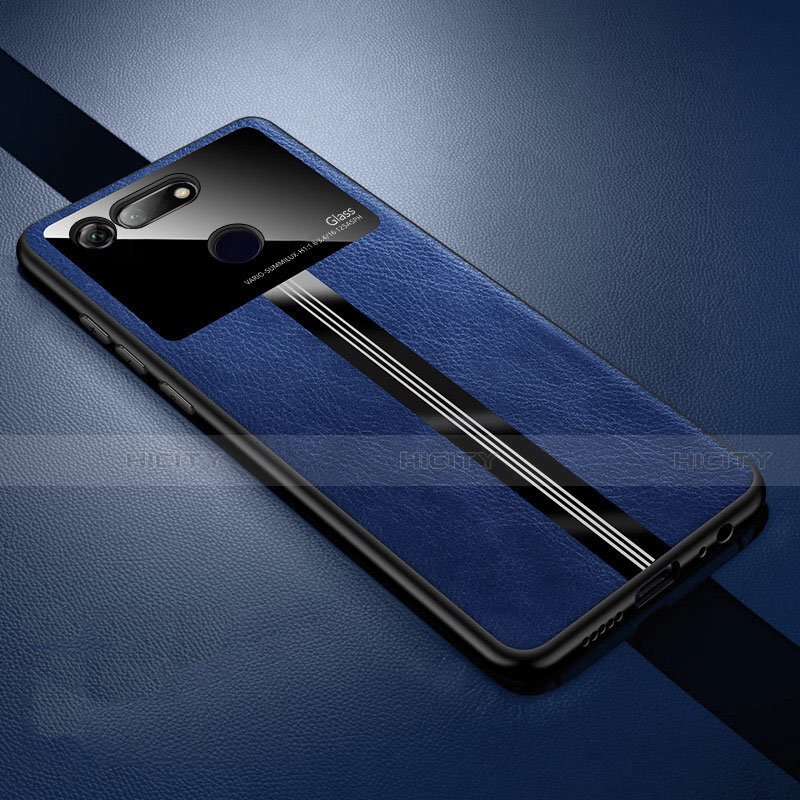 Coque Silicone Gel Motif Cuir Housse Etui Z01 pour Huawei Honor V20 Bleu Plus