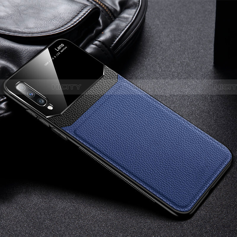 Coque Silicone Gel Motif Cuir Housse Etui Z01 pour Samsung Galaxy A70 Bleu Plus