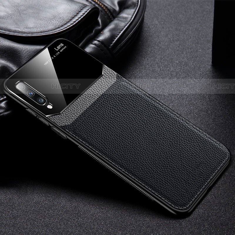 Coque Silicone Gel Motif Cuir Housse Etui Z01 pour Samsung Galaxy A70 Noir Plus