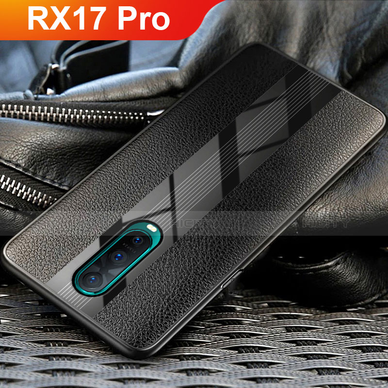 Coque Silicone Gel Motif Cuir pour Oppo RX17 Pro Noir Plus