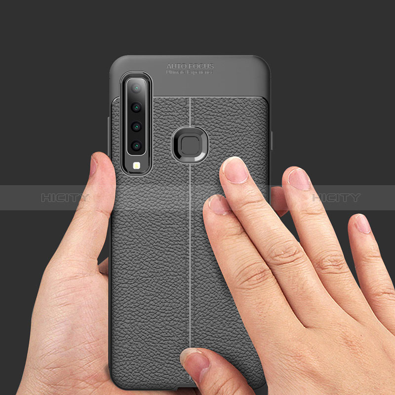 Coque Silicone Gel Motif Cuir pour Samsung Galaxy A9 (2018) A920 Noir Plus