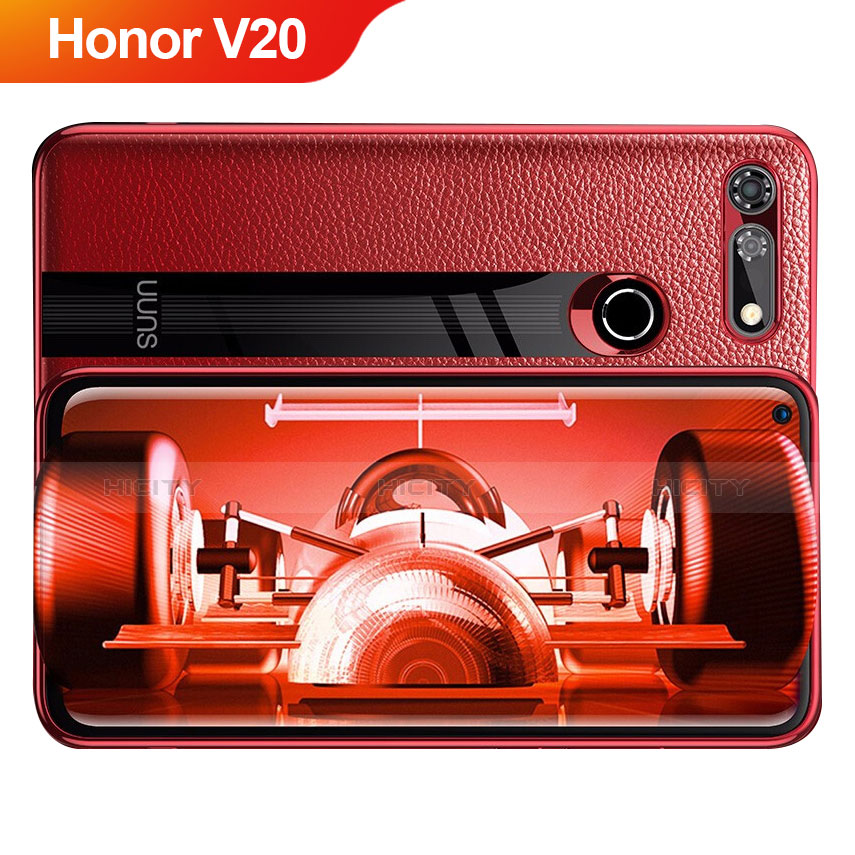 Coque Silicone Gel Motif Cuir Q01 pour Huawei Honor View 20 Rouge Plus