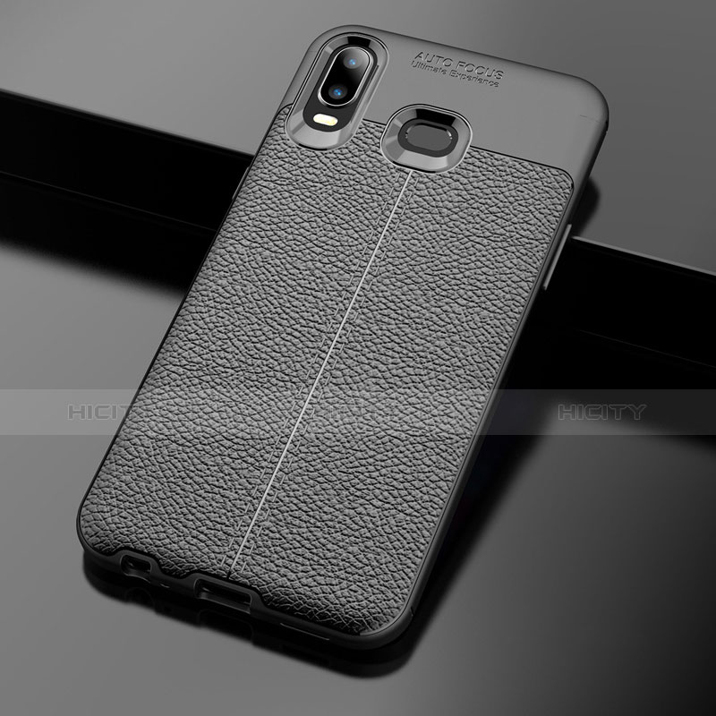 Coque Silicone Gel Motif Cuir Q01 pour Samsung Galaxy A6s Noir Plus