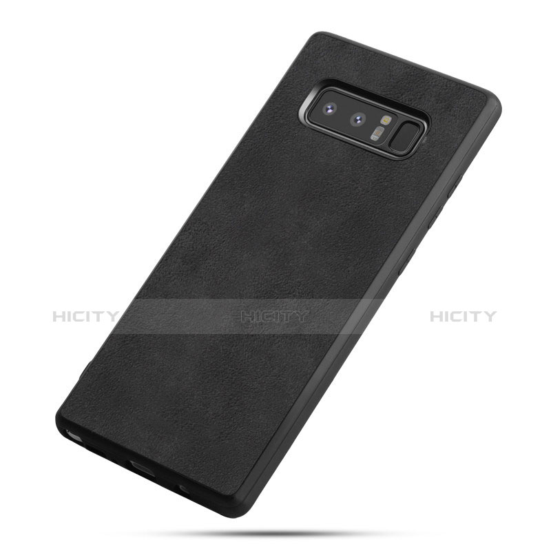 Coque Silicone Gel Motif Cuir Q01 pour Samsung Galaxy Note 8 Noir Plus
