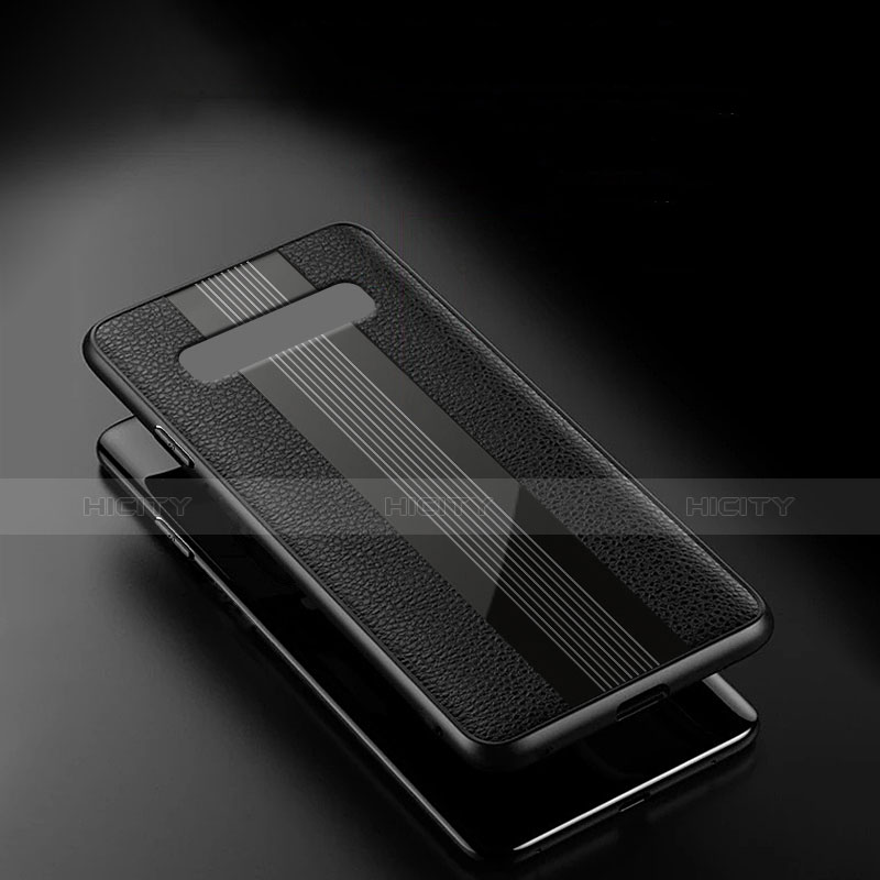 Coque Silicone Gel Motif Cuir Q01 pour Samsung Galaxy S10 Plus Noir Plus
