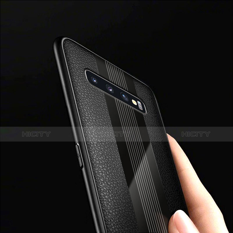 Coque Silicone Gel Motif Cuir Q01 pour Samsung Galaxy S10 Plus Noir Plus