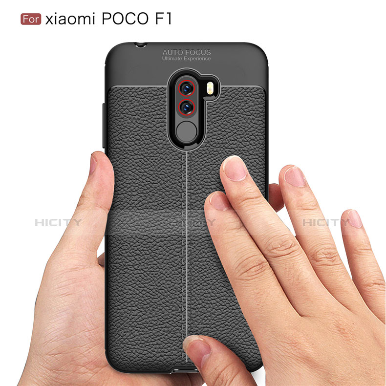 Coque Silicone Gel Motif Cuir Q01 pour Xiaomi Pocophone F1 Noir Plus