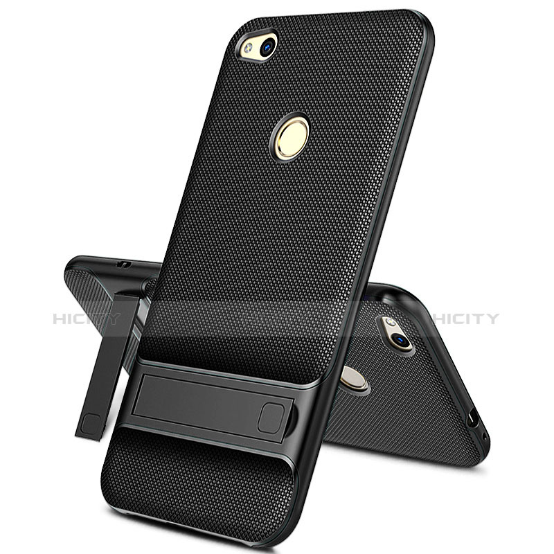 Coque Silicone Gel Souple Couleur Unie avec Support pour Huawei Honor 8 Lite Noir Plus